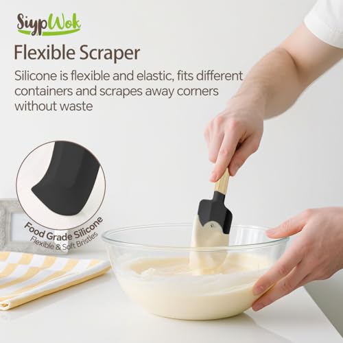 Silicone Spatula Set, Food Grade Rubber Spatula-5 Piece Nonstick Rubber Spatulas, Spoonula, Jar Scraper for Cooking, Baking, Mixing, Frosting - Heat Resistant Up to 600°F (5 Pcs Black) - color: Deep Black