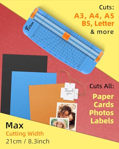 Firbon A5 Paper Cutter, Small Straight Paper Trimmer with Side Ruler | Blue Compact Design | Cuts Photo, Cardstock, Labels & Coupons | Portable Desktop Slicer | Scrapbooking & Craft Projects - color: A5-blue