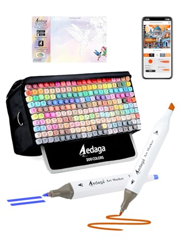 200 Colors Alcohol Markers with Free APP Dual Tip Art Coloring Markers Set | Kickstand Case | Chisel and Fine Tip | Alcohol-Based | Drawing Markers for Adults Artists | Illustration Sketching Painting - color: 200 Colors