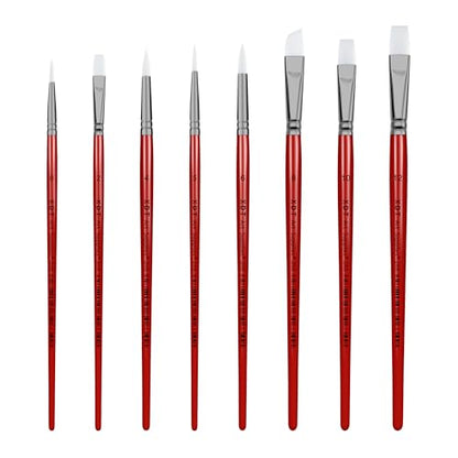 XDT#268 Paint Brush Set, 8Pcs Nylon Brushes for Acrylic Painting, Watercolor, and Crafting, Kids Adult Drawing Arts Crafts Supplies, Red - color: Red Nylon 8pcs