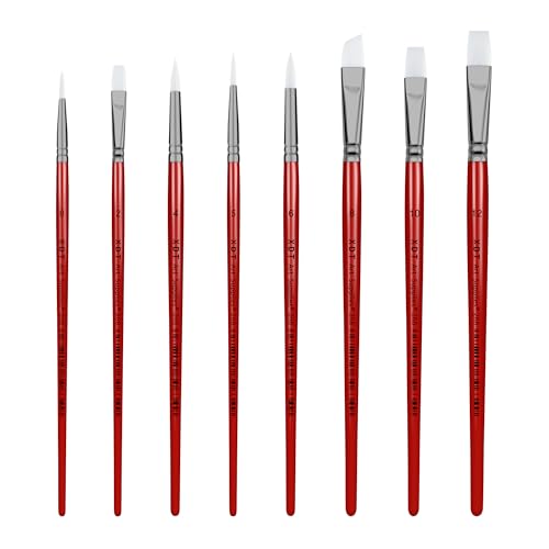 XDT#268 Paint Brush Set, 8Pcs Nylon Brushes for Acrylic Painting, Watercolor, and Crafting, Kids Adult Drawing Arts Crafts Supplies, Red - color: Red Nylon 8pcs