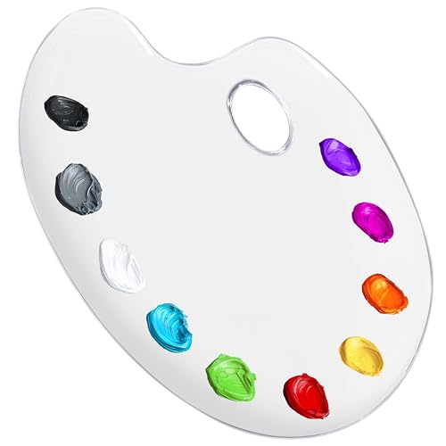 U.S. Art Supply 9" x 13.8" Clear Oval Acrylic Painting Palette | Artists Transparent Plastic Mixing Paint Palette Tray - Non-Stick Surface for Acrylic and Oil Paint - size: 9.5-inch x 13.8-inch