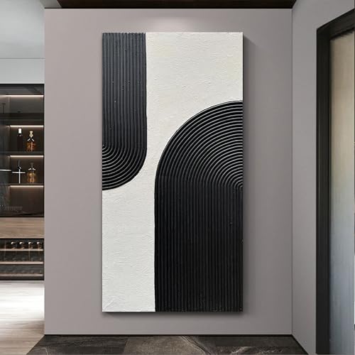Art Hand Painted White and Black Textured Abstract Art Oil Painting Modern Wall Art 48x24 inches - color: Yi077