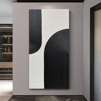 Art Hand Painted White and Black Textured Abstract Art Oil Painting Modern Wall Art 48x24 inches - color: Yi077