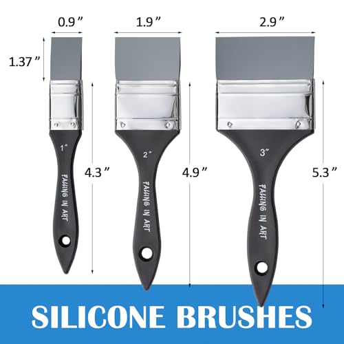Falling in Art 3Pcs Silicone Paint Brush Set, Flat Shaped Painting Tool - size: 1''&2''&3''
