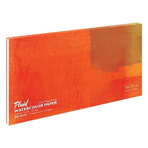 Fluid Watercolor Paper Block, 6 x 12 inches, 15 Sheets, 140 lb (300 GSM) Cold Press Pad for Artist Painting and Wet Media - size: 6x12