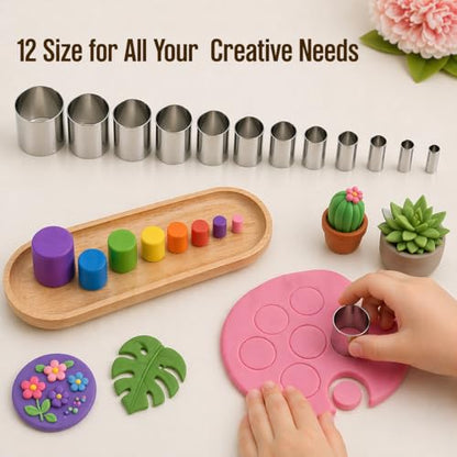 20PCS Stainless Steel Clay Cutter Round Circle Shape Cutter Ceramics Dotting Baking Ring Mold Cutter for Polymer Clay Pottery Handmade DIY Craft (20)