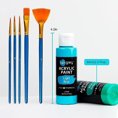 UPGREY 50 Colors Acrylic Paint Set, Non Toxic Art Paints (2fl Oz/60ml Each) With 5 Craft Paint Brushes, Metallic Acrylic Paints Kids Adults for Canvas Crafts Stone Wood Ceramic And Model Painting | 50 Vibrant Acrylic Colors,60mL Bottles,5 Brushes Included