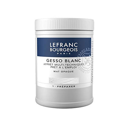 Lefranc & Bourgeois Gesso, White, Universalgrundierung Acrylic Painting, Ready to Use – Matte Opaque Opaque for Canvas, Paper, Stone, Wood, Plaster, 500ml pot - size: 16.9 Fl Oz (Pack of 1), style: Gesso – universal primer.