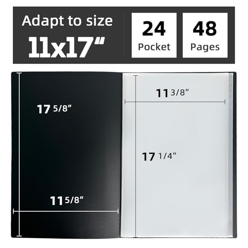 11x17 Black Art Portfolio Folder Displaying 48 Pages with Plastic Sleeves - color: Black, size: 11*17