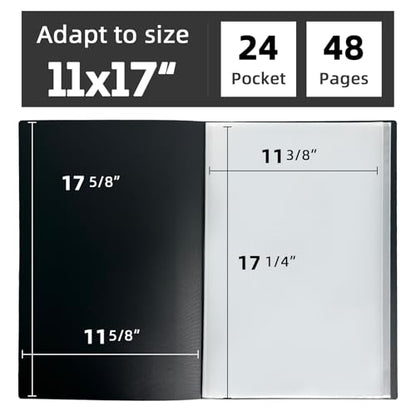 11x17 Black Art Portfolio Folder Displaying 48 Pages with Plastic Sleeves - color: Black, size: 11*17