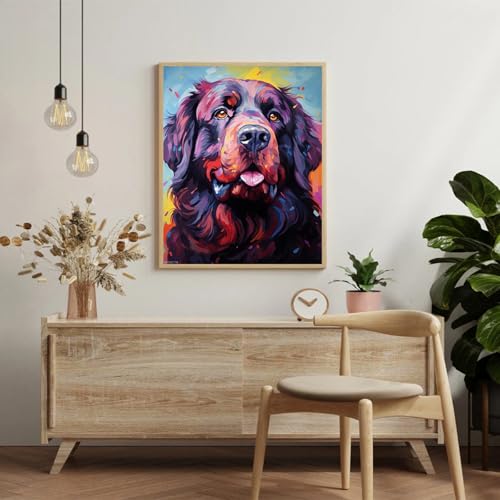 WUIVCTR Paint by Numbers for Adults, Animal Dog, Newfoundland Dog, Paint by Numbers on Canvas, DIY Paintwork Drawing Art for Beginner Gift, 40x50cm, Without Frame