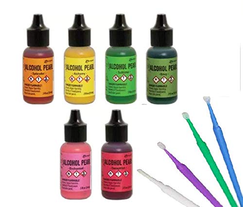 Tim Holtz Alcohol Pearls Bundle 11 Bottles Plus Blending Tools (Set 1-6 Colors) - color: Set 1 - 6 colors