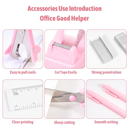 Gawsey Pink Desk Organizers and Accessories with Desk Organizer 360° Rotating Pen Holder and Office Supplies, Cute Stationery Supplies Set - color: Pink