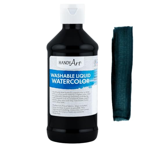 Handy Art Washable Liquid Watercolor Paint, Black, 8 oz Bottle | Ready to Use Concentrated Dye-Based Liquid, Deep Color Strength, Dilute with Water, Certified Safe AP Non-Toxic, Made in USA - color: Black