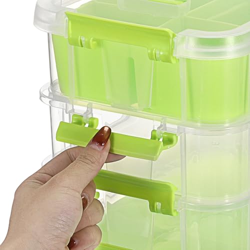 JUXYES 4-Tiers Plastic Stack Carry Storage Containers Box wih Handle Lids - color: Green