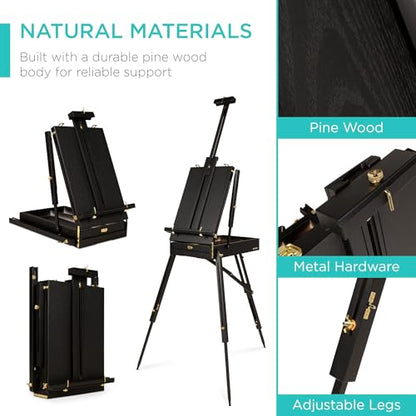 Best Choice Products Art Easel for Painting, Portable Wooden Adjustable Artist Tripod with Sketch Box, 32-Piece Art Set with Acrylic Paints, Brushes, Canvases & Palette - Black - style: Black