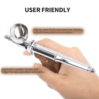 Airbrush Guns for Painting, Double Action Trigger Airbrush Kit with 0.3mm/0.5mm/0.8mm Needles/Nozzle Sets, Replaceable Fluid Cup, Airbrush Spray Set for Painting Nails Cake Tattoo - color: W001-Walnut