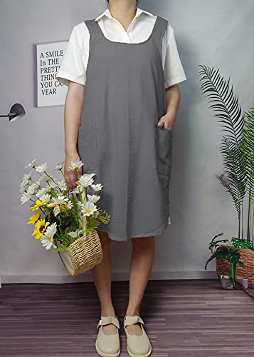 Cotton Cross Back Aprons Solid Color Cooking Kitchen Garden Smock for Women Girls with Pockets - color: Darkgrey