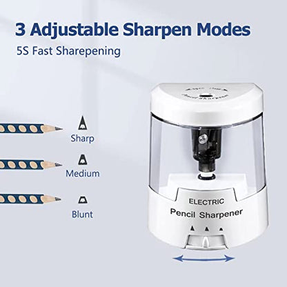 Electric Pencil Sharpener, Battery (Not Included) USB Powered, Portable for NO.2 Pencils, Automatic and Durable with 3 Sharpness Options - Classroom, Home, Office White - color: Creamy