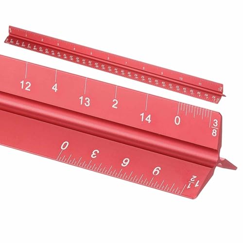 HARFINGTON Architectural Scale Ruler, 12 Inch Standard Aluminum Alloy Architect Triangular Small Scale Laser-Etched Blueprint Drafting Ruler for Architects Engineers, Red - color: Red, size: 12 Inch