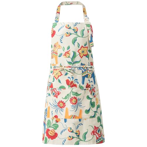 DILLMAN Aprons for Women with Pockets Cotton Linen Cooking Kitchen Baking Soft Durable Floral Gardening Apron - color: White