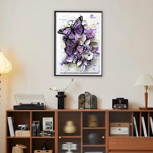 DOTZSO Butterfly Diamond Painting Art Kits for Adults Beginners 12x16 Inch | 5D Full Drill Resin, Landscape Pattern, Fits All Ages, Leisure Craft, Stress Relief, Wall/Shelf Display, All-Occasion Gift - color: AC Butterfly