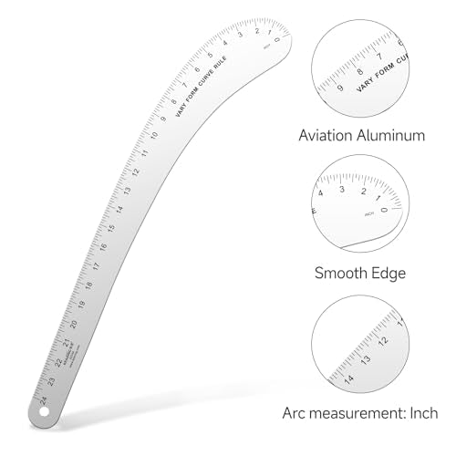 KEARING 24" Aviation Aluminum Hip Curve Ruler Dual Sided Scales Sewing Tool - style: 6224A(24")