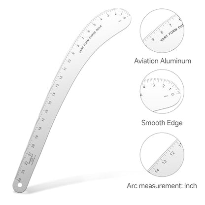 KEARING 24" Aviation Aluminum Hip Curve Ruler Dual Sided Scales Sewing Tool - style: 6224A(24")