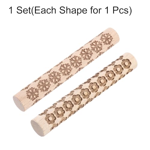 HARFINGTON 2pcs Wood Clay Roller 4"Snowflake Flower Pattern Rolling Pins Pottery Tools Wood Grain Texture Rollers for Clay Baking Dough Playdough DIY - style: Snowflake + Flower