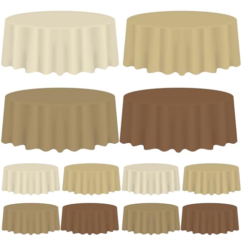 Whaline 16 Pcs Brown Gradient Plastic Tablecloth 4 Colors Round Table Cover Waterproof Table Cloth for Party Thanksgiving Fall Tables Decoration Supplies, 84 Inch - color: Brown Color