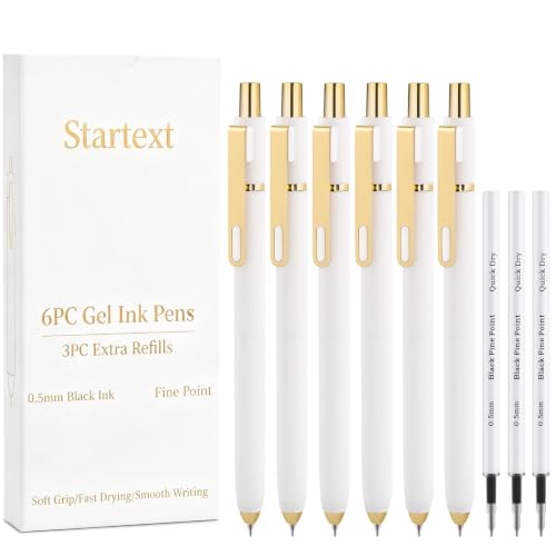 6Pcs Gel Pens-0.5mm Fine Point Black Ink with 3 Extra Refills, Soft Comfortable Grip,Smooth Fluent Writing,Retractable Design for Men Journal,Business Office and Nurse Note Taking (White) - color: White