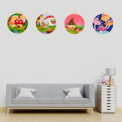 Wonafa Needle Felt Starter Set,Wool Needle Felt Starter Kit, Beginner Needle Felt Kit with Wool Felt Felt Needles, Photo Frame, Foam Mat, Felt Cloth and Instructions (Mushroom World) - color: Mushroom World