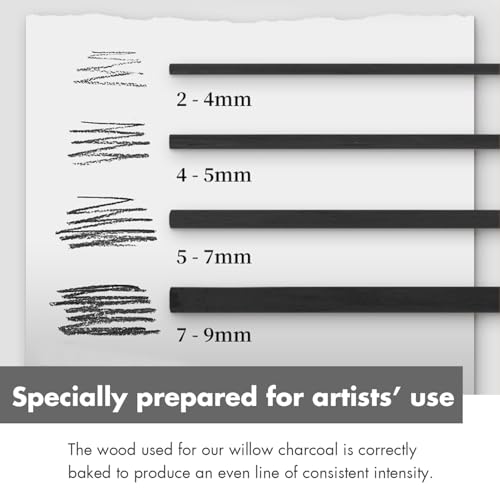 Willow Charcoal Sticks, Natural Willow Charcoal for Professionals, Students, and Hobbyists, Great for Drawing, Sketching, and Shading, Approx. 4-5mm Dia, 25 Sticks - style: 4-5mm
