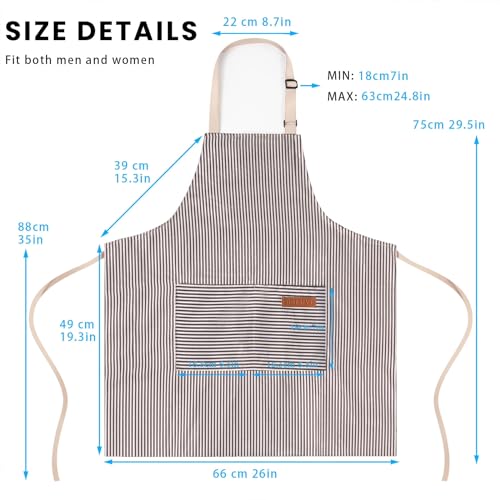 BeLuyi Adjustable Bib Apron with 2 Pockets Chef Cooking Kitchen Restaurant Aprons for Women Men - color: Brown Stripes