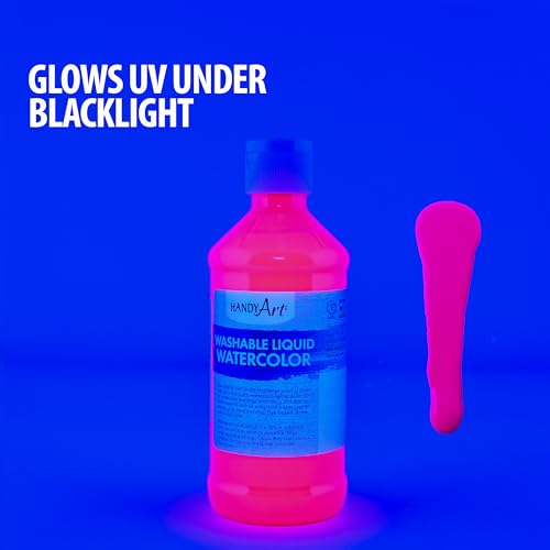 Handy Art Washable Liquid Watercolor Paint, Fluorescent Pink, 8 oz Bottle | Ready to Use Concentrated Dye-Based Liquid, Deep Color Strength, Dilute with Water, Certified Safe AP Non-Toxic, Made in USA - color: Fluorescent Pink