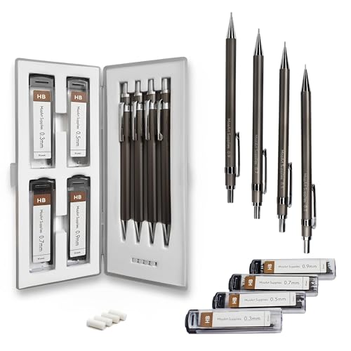 MozArt Mechanical Pencil Set 4 Sizes 0.3 0.5 0.7 0.9mm HB Lead Nickel - color: Metallic