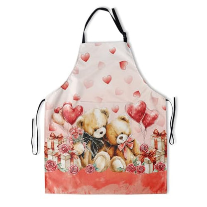 Funny Apron Polyester Grooming Aprons with Pocket for Cooking Kitchen Grilling Adults - color: Red Love Bears
