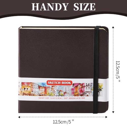 5x5 Pocket Sketch Book,80gsm Hardcover Art Sketchbook for Drawing Journal - color: PU Cover-5x5in-Dark Brown