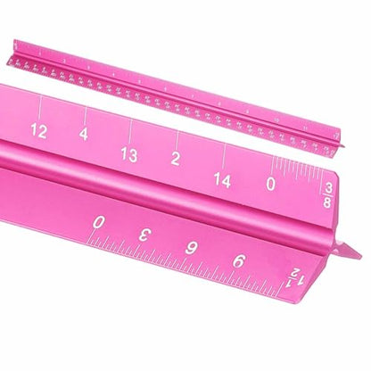 HARFINGTON Architectural Scale Ruler, 12 Inch Standard Aluminum Alloy Architect Triangular Small Scale Laser-Etched Blueprint Drafting Ruler for Architects Engineers, Rose Red - color: Rose Red, size: 12 Inch