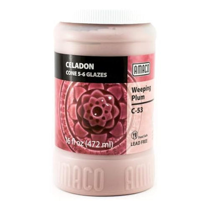 AMACO Celadon High Fire Gloss Glaze, 16 oz. (473 mL), C-53 Weeping Plum | Transparent, Mixable Mid-High Fire Cone 5-6 (C) Liquid Ceramic Pottery Glaze for Bisque - color: C-53 Weeping Plum