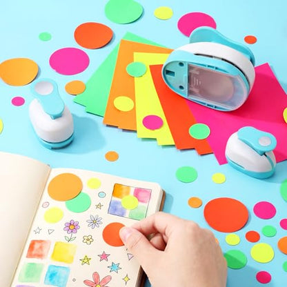 CHENGU 3 Pack Circle Hole Punch 2"/1"/0.6", Blue | Paper Craft Cutters for Card Making, Shape Punches for Scrapbooking, Includes 10 Sheets Stickers, Photo Album DIY Projects - color: Blue, style: Circle