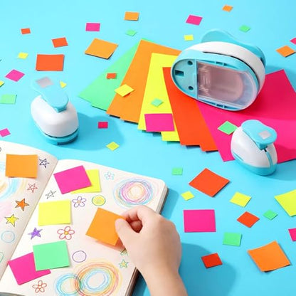 CHENGU 3 Pack Square Hole Punch 2"/1"/0.6", Blue | Paper Craft Cutters for Card Making, Shape Punches for Scrapbooking, Includes 10 Sheets Stickers, Photo Album DIY Projects - color: Blue, style: Square