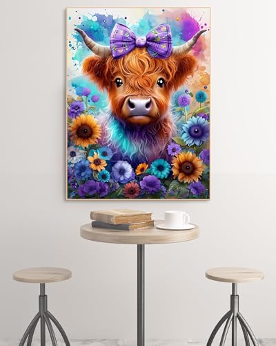 askkqtx Highland Cow Diamond Art Kits for Adults 12x16 Inch - color: B18635