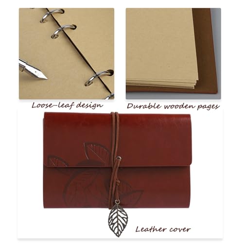 Quill Pen and Ink Set,Intage Calligraphy Feather Dip Pen Ink Leather Notebook Set,Including Feather Pen, Pen Nib Base, Notebook,Ink,Stationery Box for Him Men Dad (Black)