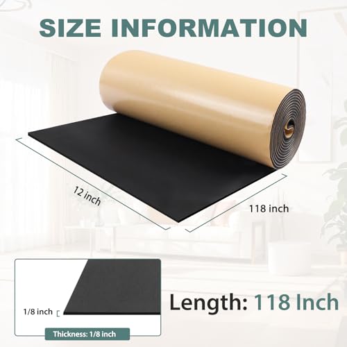 FONUNO Neoprene Foam Padding with Adhesive Closed Cell Foam, Black | Self Adhesive Foam Sheets Neoprene Foam Roll Padding for Gaskets Liner Crafts DIY, 12" Wide x 118" Long x 1/8" Thick - color: Black, size: 12" Wide x 118" Long x 1/8" Thick