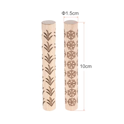 HARFINGTON 2pcs Wood Clay Roller 4"Snowflake Grass Pattern Rolling Pins Pottery Tools Wood Grain Texture Rollers for Clay Baking Dough Playdough DIY - style: Snowflake + Grass