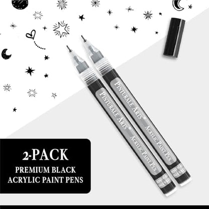 Pinturale Arts® Ultra Fine Tip Acrylic Paint Pens | Set 2 Black Paint Pens Extra Fine Point 0.5 mm | For Black Paper, Ceramics, Rock Painting, Glass, Wood, Canvas, Metal - color: Black