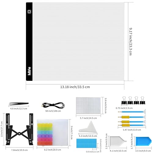 Mlife A4 Light Board Kits for Diamond Painting, Diamond Art Kits for Adults with Diamond Art Painting Accessories, USB Powered Adjustable Brightness Light Box with Diamond Art Tools for Adult - style: A4 Kits