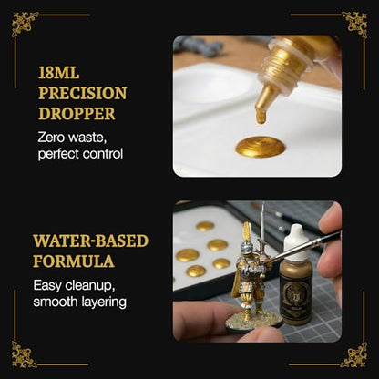 Ludus Bellum Miniature Paint Gold Color 18ml Precision Dropper Bottle | Professional Acrylic Paint for Miniatures & Models, Provides Quality Acrylic Tones and Shades for Warhammer 40K D&D Figures - color: Gold